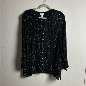 J. Jill Black Button Down Shirt with White Dots
